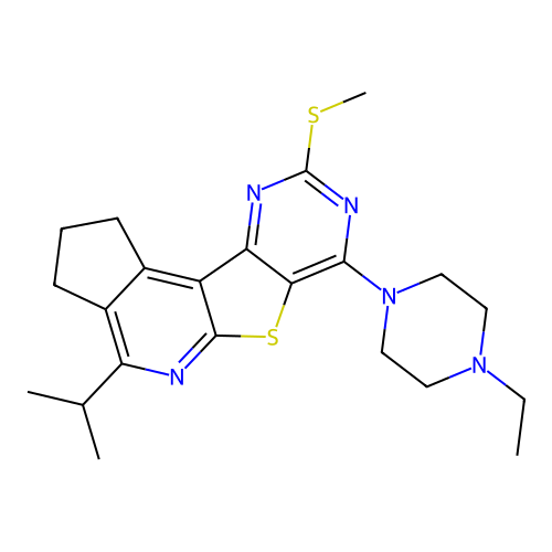 7-(4-ethylpiperazin-1-yl)-4-isopropyl-9-(methylthio)-2,3-dihydro-1H-cyclopenta[4',5']pyrido[3',2':4,5]thieno[3,2-d]pyrimidine structure