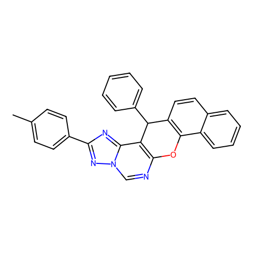 14-phenyl-2-(p-tolyl)-14H-benzo[7,8]chromeno[3,2-e][1,2,4]triazolo[1,5-c]pyrimidine structure