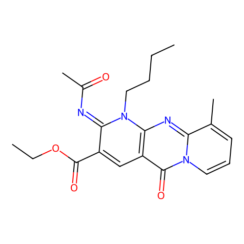 (Z)-ethyl 2-(acetylimino)-1-butyl-10-methyl-5-oxo-2,5-dihydro-1H-dipyrido[1,2-a:2',3'-d]pyrimidine-3-carboxylate structure