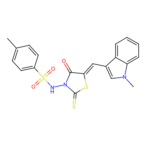 4-methyl-N-{(5Z)-5-[(1-methyl-1H-indol-3-yl)methylidene]-4-oxo-2-thioxo-1,3-thiazolidin-3-yl}benzenesulfonamide structure