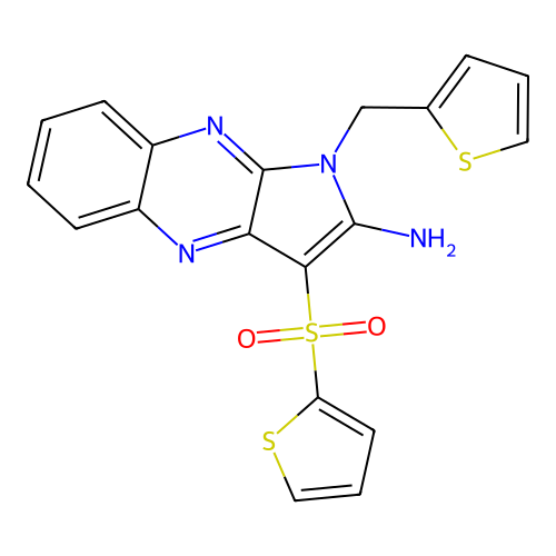 1-(Thiophen-2-ylmethyl)-3-thiophen-2-ylsulfonyl-2-pyrrolo[3,2-b]quinoxalinamine structure
