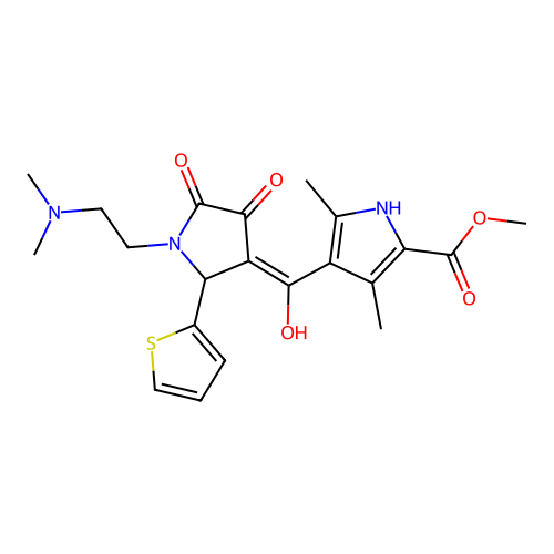 4-[1-(2-Dimethylamino-ethyl)-4-hydroxy-5-oxo-2-thiophen-2-yl-2,5-dihydro-1H-pyrrole-3-carbonyl]-3,5-di methyl-1H-pyrrole-2-carboxylic acid methyl ester structure