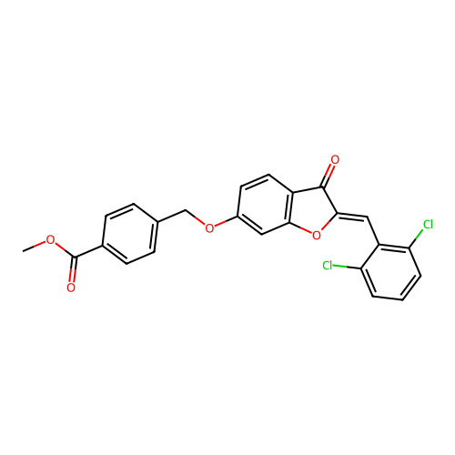Methyl 4-[[2-[(2,6-dichlorophenyl)methylidene]-3-oxo-benzofuran-6-yl]oxymethyl]benzoate structure
