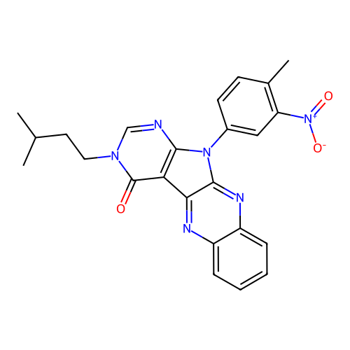3-(3-methylbutyl)-11-(4-methyl-3-nitrophenyl)-3,11-dihydro-4H-pyrimido[5',4':4,5]pyrrolo[2,3-b]quinoxalin-4-one structure