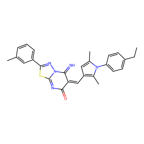 (E)-6-((1-(4-ethylphenyl)-2,5-dimethyl-1H-pyrrol-3-yl)methylene)-5-imino-2-(m-tolyl)-5H-[1,3,4]thiadiazolo[3,2-a]pyrimidin-7(6H)-one structure