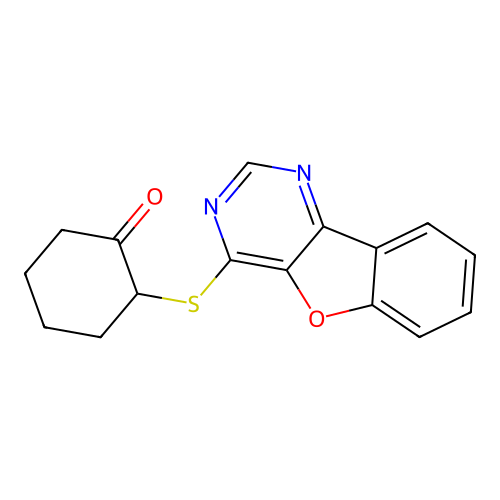 2-([1]Benzofuro[3,2-d]pyrimidin-4-ylsulfanyl)cyclohexanone structure