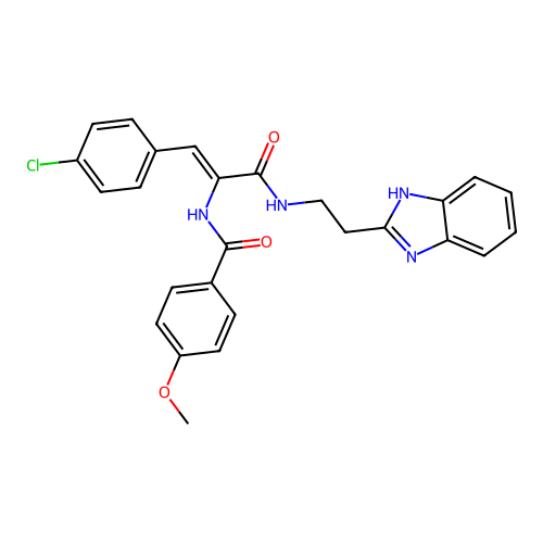 (Z)-N-(3-((2-(1H-benzo[d]imidazol-2-yl)ethyl)amino)-1-(4-chlorophenyl)-3-oxoprop-1-en-2-yl)-4-methoxybenzamide structure
