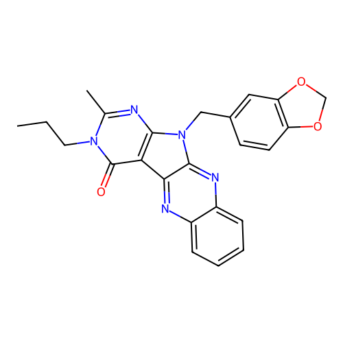 11-(1,3-benzodioxol-5-ylmethyl)-2-methyl-3-propyl-3,11-dihydro-4H-pyrimido[5',4':4,5]pyrrolo[2,3-b]quinoxalin-4-one structure