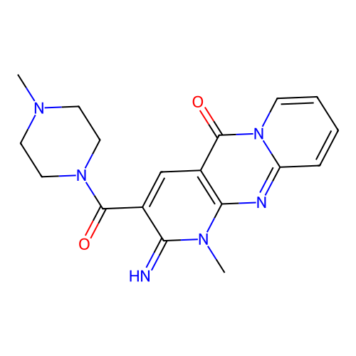 6-imino-7-methyl-5-(4-methylpiperazine-1-carbonyl)-1,7,9-triazatricyclo[8.4.0.0^{3,8}]tetradeca-3(8),4,9,11,13-pentaen-2-one structure