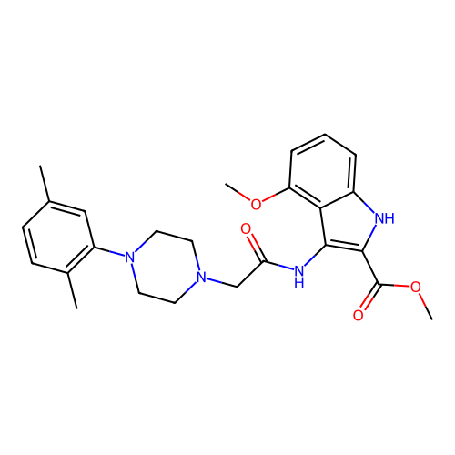 Methyl 3-[[2-[4-(2,5-dimethylphenyl)piperazin-1-yl]acetyl]amino]-4-methoxy-1H-indole-2-carboxylate structure