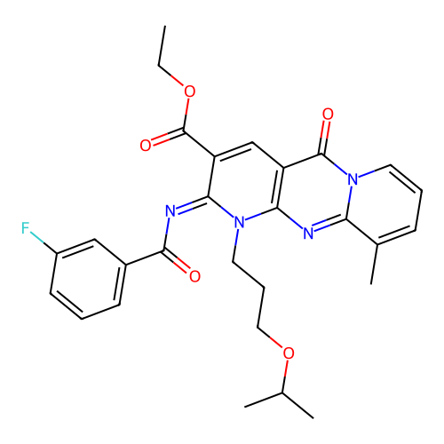 (Z)-ethyl 2-((3-fluorobenzoyl)imino)-1-(3-isopropoxypropyl)-10-methyl-5-oxo-2,5-dihydro-1H-dipyrido[1,2-a:2',3'-d]pyrimidine-3-carboxylate structure
