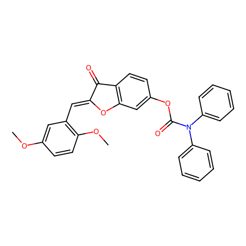 (Z)-2-(2,5-dimethoxybenzylidene)-3-oxo-2,3-dihydrobenzofuran-6-yl diphenylcarbamate structure