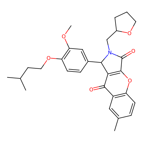1-[3-methoxy-4-(3-methylbutoxy)phenyl]-7-methyl-2-(tetrahydrofuran-2-ylmethyl)-1,2-dihydrochromeno[2,3-c]pyrrole-3,9-dione structure