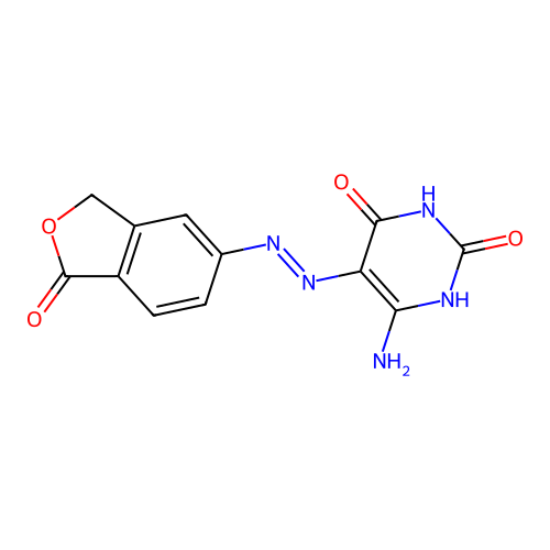 (5E)-6-amino-5-[(1-oxo-3H-2-benzofuran-5-yl)hydrazinylidene]pyrimidine-2,4-dione structure