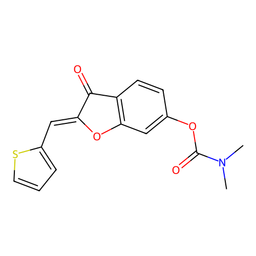 (Z)-3-oxo-2-(thiophen-2-ylmethylene)-2,3-dihydrobenzofuran-6-yl dimethylcarbamate structure