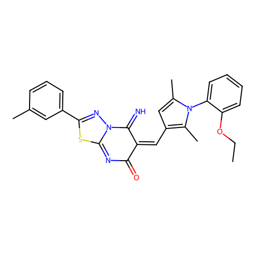 (E)-6-((1-(2-ethoxyphenyl)-2,5-dimethyl-1H-pyrrol-3-yl)methylene)-5-imino-2-(m-tolyl)-5H-[1,3,4]thiadiazolo[3,2-a]pyrimidin-7(6H)-one structure