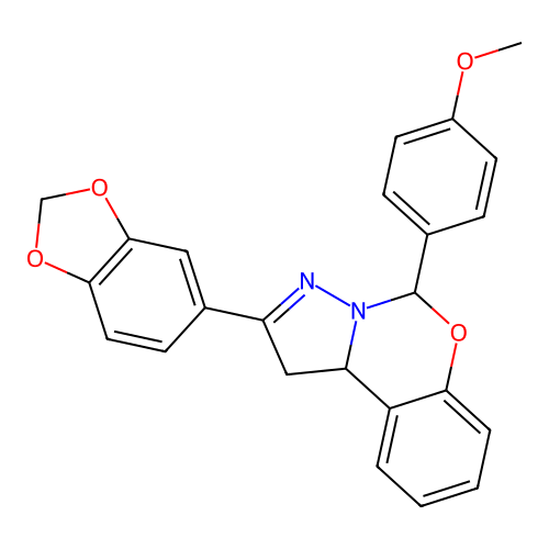 2-(1,3-benzodioxol-5-yl)-5-(4-methoxyphenyl)-1,10b-dihydropyrazolo[1,5-c][1,3]benzoxazine structure