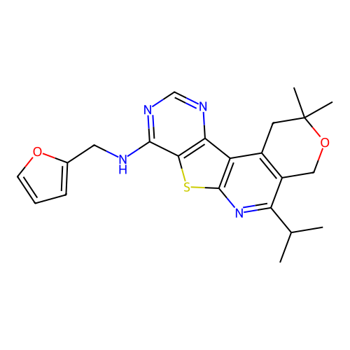 N-(furan-2-ylmethyl)-2,2-dimethyl-5-(propan-2-yl)-1,4-dihydro-2H-pyrano[4'',3'':4',5']pyrido[3',2':4,5]thieno[3,2-d]pyrimidin-8-amine structure