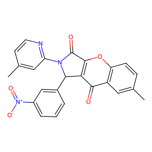 7-methyl-2-(4-methylpyridin-2-yl)-1-(3-nitrophenyl)-1,2-dihydrochromeno[2,3-c]pyrrole-3,9-dione structure