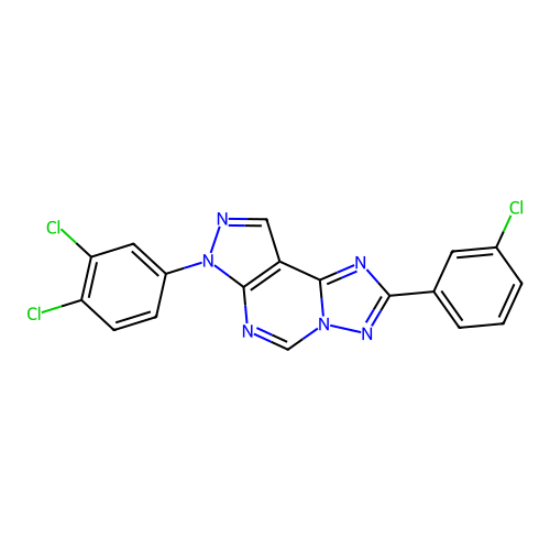 2-(3-chlorophenyl)-7-(3,4-dichlorophenyl)-7H-pyrazolo[4,3-e][1,2,4]triazolo[1,5-c]pyrimidine structure