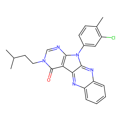 11-(3-chloro-4-methylphenyl)-3-(3-methylbutyl)-3,11-dihydro-4H-pyrimido[5',4':4,5]pyrrolo[2,3-b]quinoxalin-4-one structure