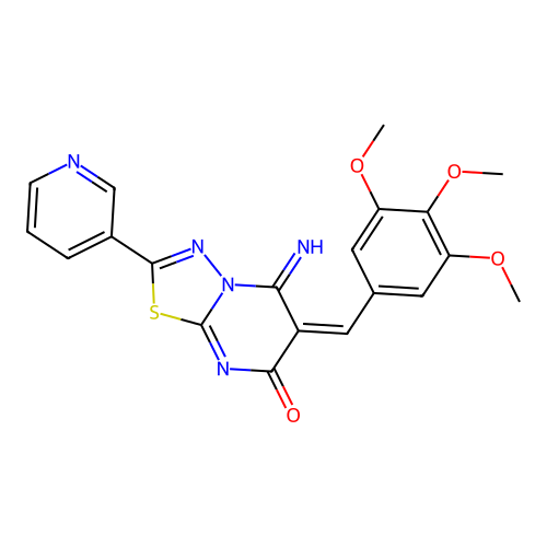(E)-5-imino-2-(pyridin-3-yl)-6-(3,4,5-trimethoxybenzylidene)-5H-[1,3,4]thiadiazolo[3,2-a]pyrimidin-7(6H)-one structure