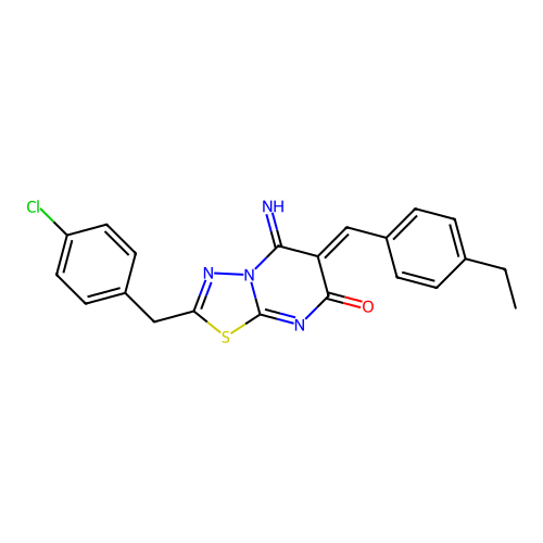 (Z)-2-(4-chlorobenzyl)-6-(4-ethylbenzylidene)-5-imino-5H-[1,3,4]thiadiazolo[3,2-a]pyrimidin-7(6H)-one structure