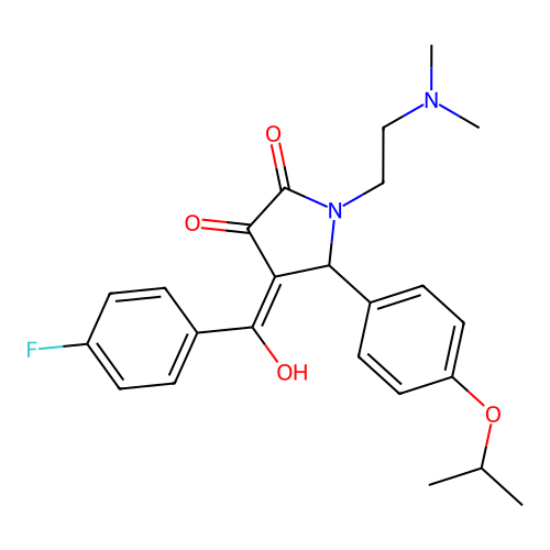 1-(2-dimethylaminoethyl)-4-[(4-fluorophenyl)-hydroxymethylidene]-5-(4-propan-2-yloxyphenyl)pyrrolidine-2,3-dione structure