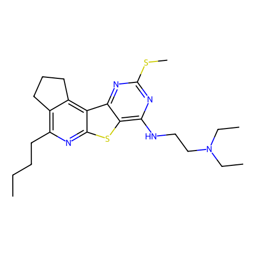 N'-[4-butyl-9-(methylsulfanyl)-2,3-dihydro-1H-cyclopenta[4',5']pyrido[3',2':4,5]thieno[3,2-d]pyrimidin-7-yl]-N,N-diethylethane-1,2-diamine structure
