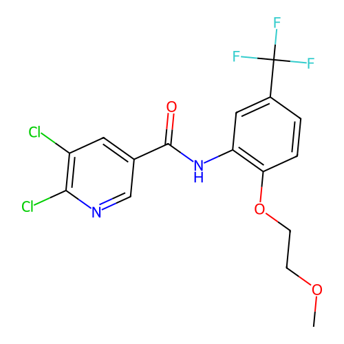 5,6-dichloro-N-[2-(2-methoxyethoxy)-5-(trifluoromethyl)phenyl]pyridine-3-carboxamide structure