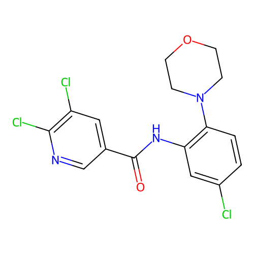5,6-dichloro-N-[5-chloro-2-(morpholin-4-yl)phenyl]pyridine-3-carboxamide structure