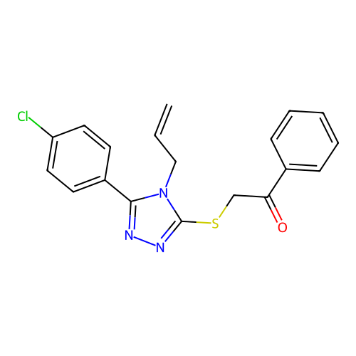 2-((4-allyl-5-(4-chlorophenyl)-4H-1,2,4-triazol-3-yl)thio)-1-phenylethanone structure