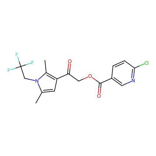 2-[2,5-dimethyl-1-(2,2,2-trifluoroethyl)-1H-pyrrol-3-yl]-2-oxoethyl 6-chloropyridine-3-carboxylate structure