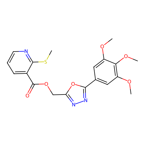 [5-(3,4,5-trimethoxyphenyl)-1,3,4-oxadiazol-2-yl]methyl 2-(methylsulfanyl)pyridine-3-carboxylate structure