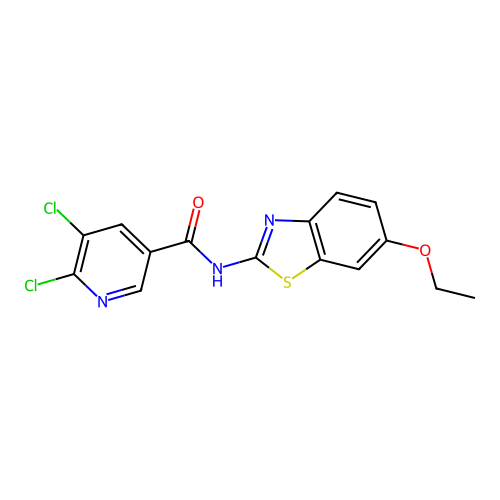 5,6-dichloro-N-(6-ethoxy-1,3-benzothiazol-2-yl)pyridine-3-carboxamide structure