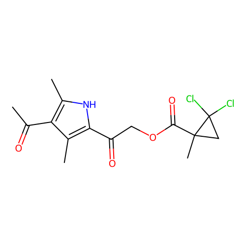 [2-(4-acetyl-3,5-dimethyl-1H-pyrrol-2-yl)-2-oxoethyl] 2,2-dichloro-1-methylcyclopropane-1-carboxylate structure
