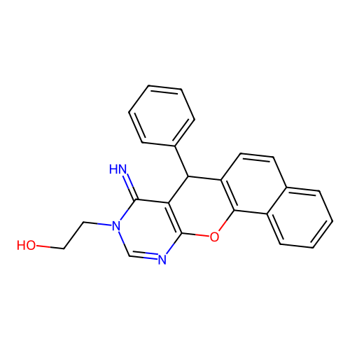 2-(8-imino-7-phenyl-7H-benzo[7,8]chromeno[2,3-d]pyrimidin-9(8H)-yl)ethanol structure
