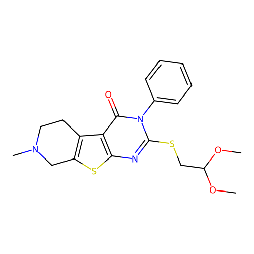 2-((2,2-dimethoxyethyl)thio)-7-methyl-3-phenyl-5,6,7,8-tetrahydropyrido[4',3':4,5]thieno[2,3-d]pyrimidin-4(3H)-one structure