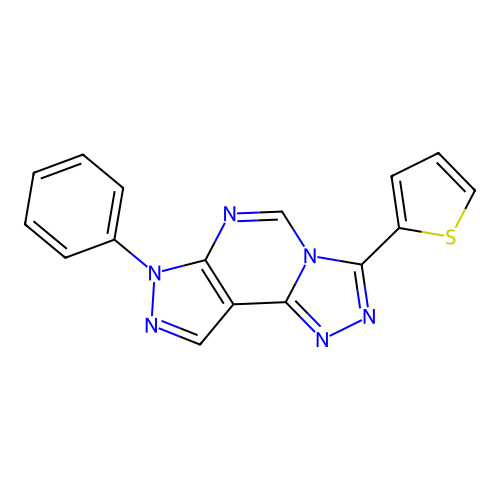 7-phenyl-3-(thiophen-2-yl)-7H-pyrazolo[4,3-e][1,2,4]triazolo[4,3-c]pyrimidine structure