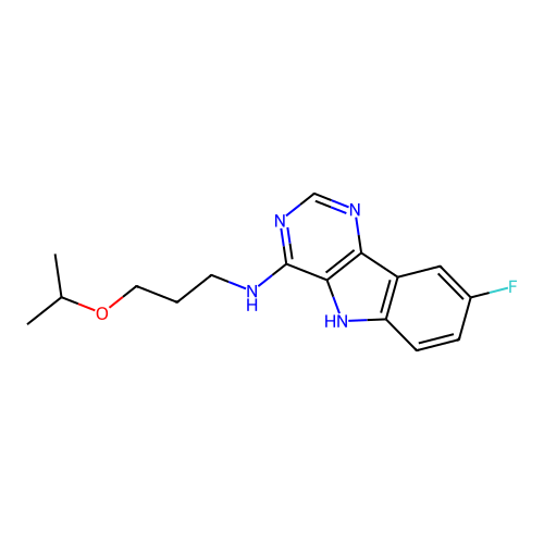 8-fluoro-N-(3-propan-2-yloxypropyl)-5H-pyrimido[5,4-b]indol-4-amine structure