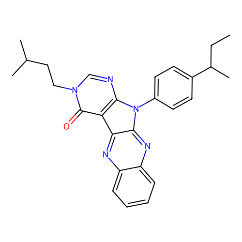 11-(4-(sec-butyl)phenyl)-3-isopentyl-3H-pyrimido[5',4':4,5]pyrrolo[2,3-b]quinoxalin-4(11H)-one structure