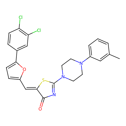 (5Z)-5-[[5-(3,4-dichlorophenyl)furan-2-yl]methylidene]-2-[4-(3-methylphenyl)piperazin-1-yl]-1,3-thiazol-4-one structure