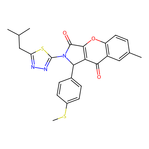 2-(5-isobutyl-1,3,4-thiadiazol-2-yl)-7-methyl-1-(4-(methylthio)phenyl)-1,2-dihydrochromeno[2,3-c]pyrrole-3,9-dione structure