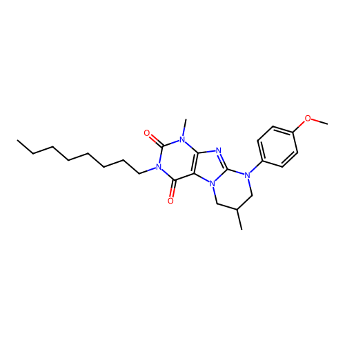 9-(4-methoxyphenyl)-1,7-dimethyl-3-octyl-6,7,8,9-tetrahydropyrimido[2,1-f]purine-2,4(1H,3H)-dione structure