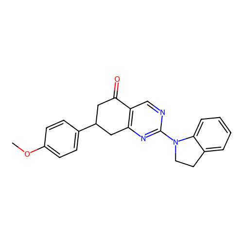 2-(2,3-dihydro-1H-indol-1-yl)-7-(4-methoxyphenyl)-7,8-dihydroquinazolin-5(6H)-one structure
