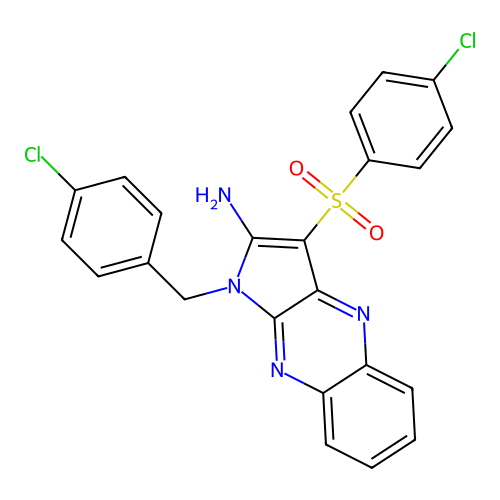 1-(4-chlorobenzyl)-3-((4-chlorophenyl)sulfonyl)-1H-pyrrolo[2,3-b]quinoxalin-2-amine structure