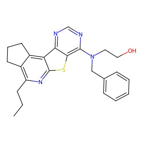 2-(benzyl(4-propyl-2,3-dihydro-1H-cyclopenta[4',5']pyrido[3',2':4,5]thieno[3,2-d]pyrimidin-7-yl)amino)ethanol structure