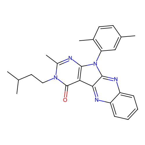 11-(2,5-dimethylphenyl)-2-methyl-3-(3-methylbutyl)-3,11-dihydro-4H-pyrimido[5',4':4,5]pyrrolo[2,3-b]quinoxalin-4-one structure