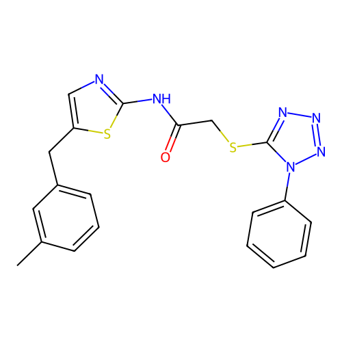 N-(5-(3-methylbenzyl)thiazol-2-yl)-2-((1-phenyl-1H-tetrazol-5-yl)thio)acetamide structure