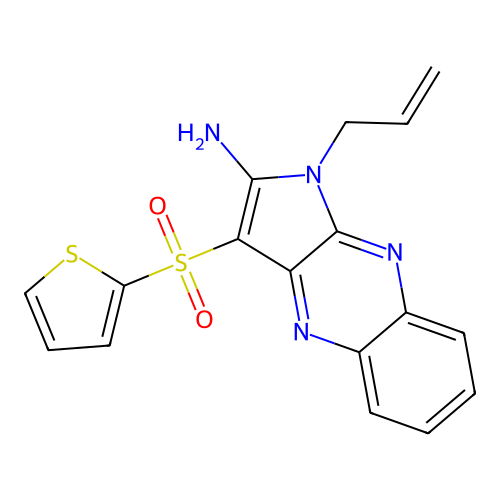 1-(prop-2-en-1-yl)-3-(thiophen-2-ylsulfonyl)-1H-pyrrolo[2,3-b]quinoxalin-2-amine structure